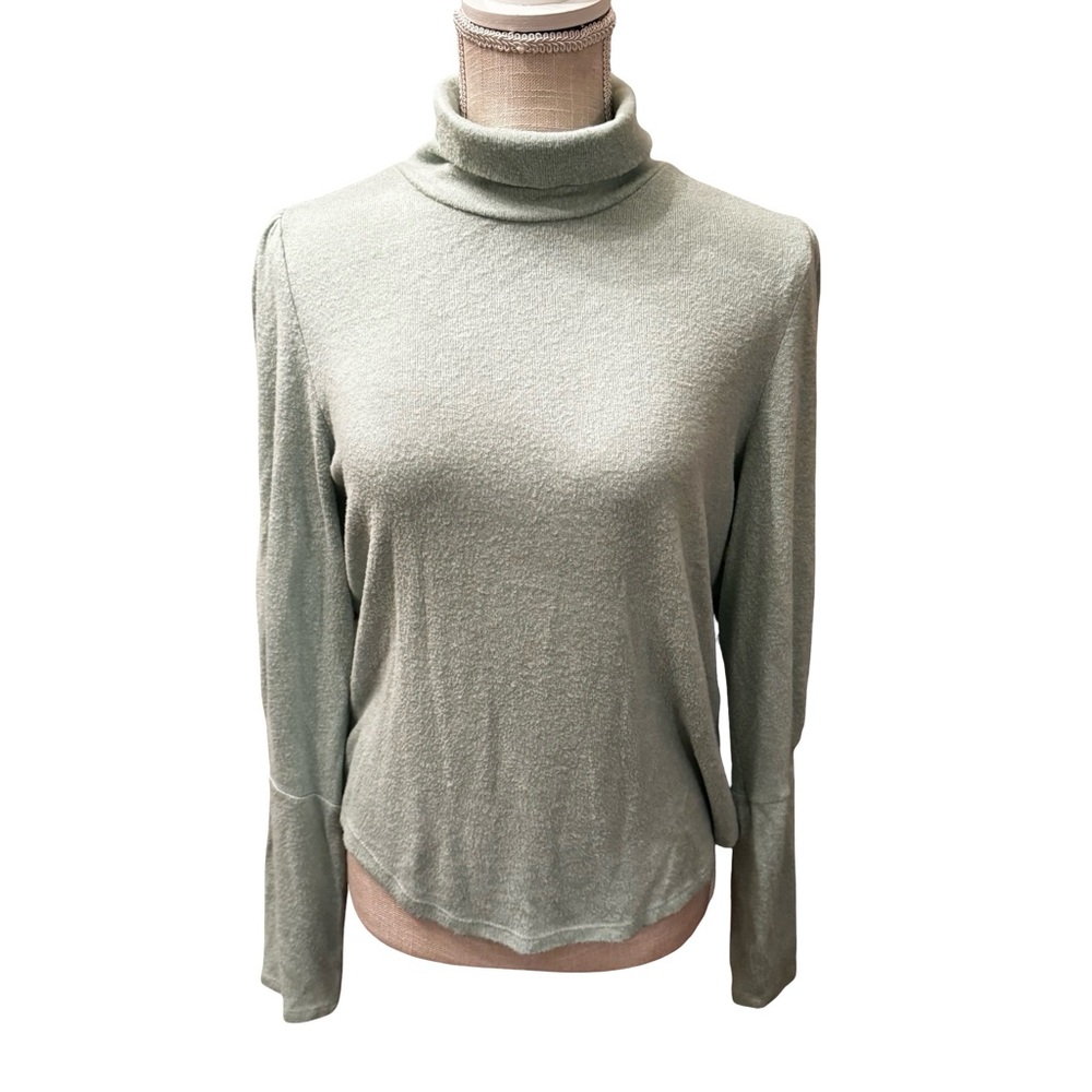 Anthropologie Mint Green Puff-Sleeved Turtleneck Top - Picture 3 of 11